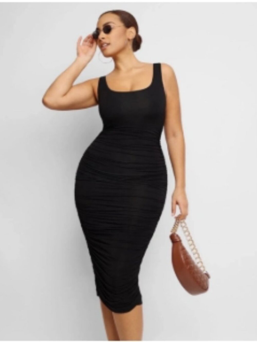 NWT SHAPELLX Shaper Dress Ruched Bodycon Dress Tank Top Midi Dresses Black in XL